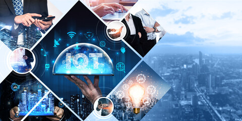Communication technology , smart connection IOT and people network technology concept. People using...
