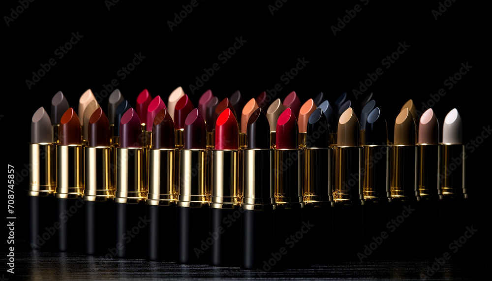 Poster a vibrant collection of multi colored lipsticks in a row generated by ai