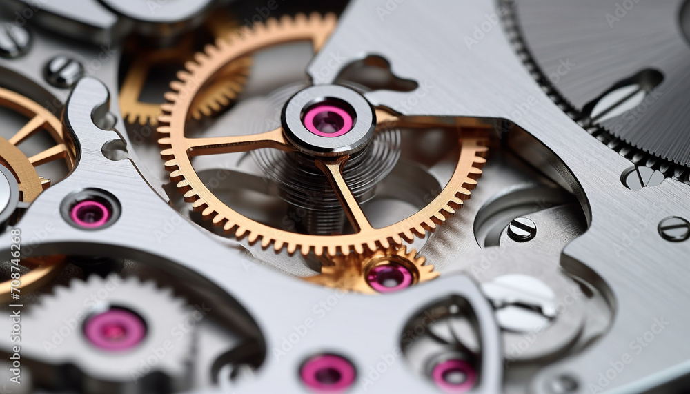 Poster clockworks turning in close up, teamwork balancing precision generated by ai