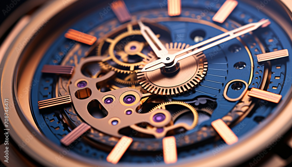 Poster clockworks in motion, precision of time balance generated by ai