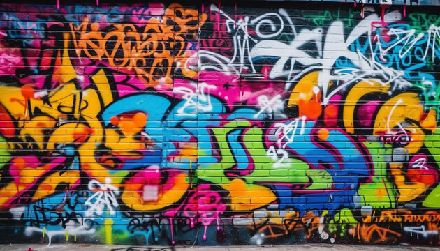 Graffiti mural paints vibrant city life on dirty surrounding walls generated by AI © Jeronimo Ramos