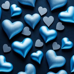 Obraz premium Blue silk hearts on a Blue color background