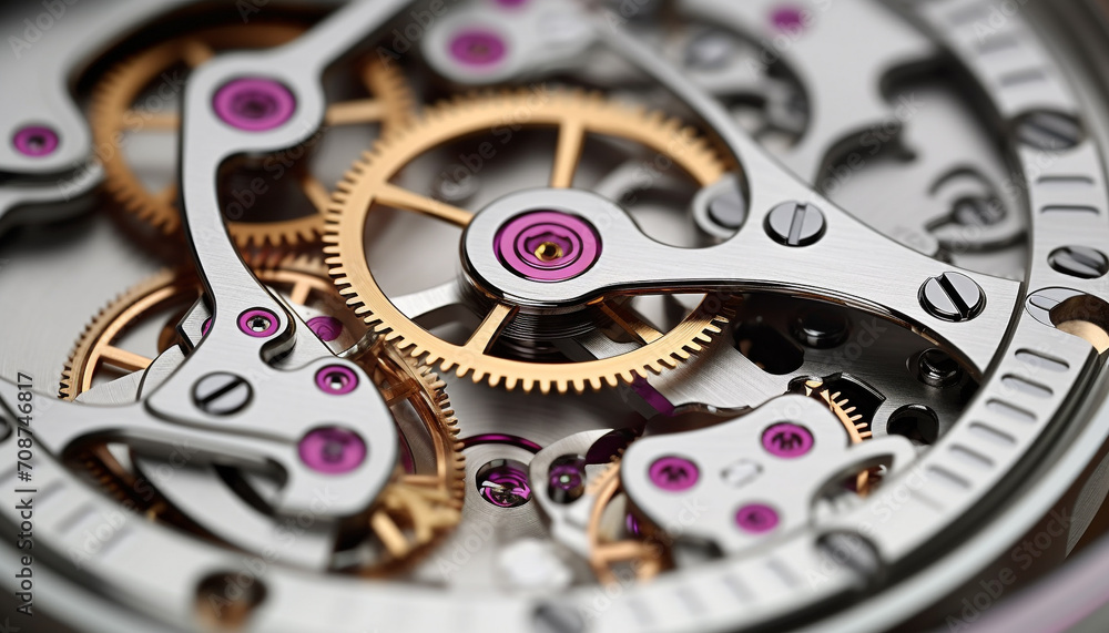 Poster mechanic disassembling wristwatch, restoring accuracy with teamwork generated by ai