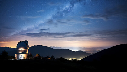 Obraz premium Milky Way shines in night sky, a breathtaking view generated by AI