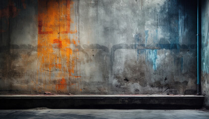 Dirty wall, old building feature, damaged dark indoors, rusty stained grunge generated by AI