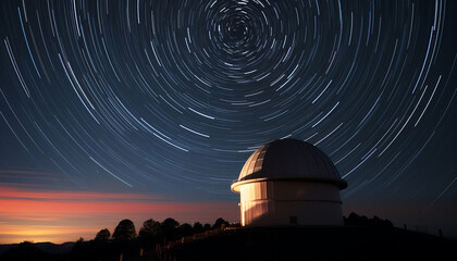 Watching the star trail in the dark night generated by AI
