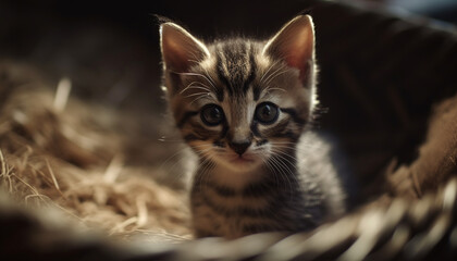 Cute kitten with soft fur, staring, playful, and charming generated by AI