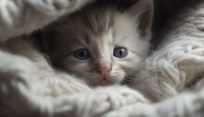 Cute kitten with soft fur, staring with playful curiosity generated by AI