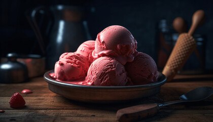 Freshness of summer in a bowl, sweet ice cream indulgence generated by AI - obrazy, fototapety, plakaty