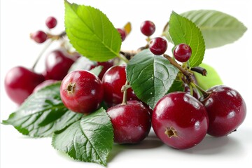 Vibrant acerola fruit with high detail, isolated on white background for advertising campaigns