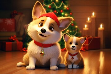 Fototapeta na wymiar Playful Christmas scenes with pets and animals