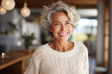 Fotobehang Portrait of a smiling mature woman with grey hair © duyina1990