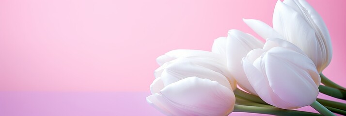 Charming white tulips on pink background with ample space for captivating text placement