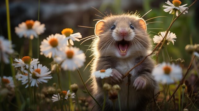 Small Rodent In A Field Of Flowers
