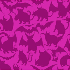 Seamless pattern with rats with wings and horns