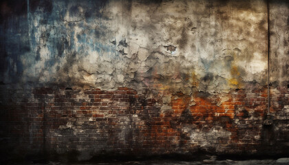 Dirty, old backgrounds damaged rusty wall building feature weathered grunge generated by AI - obrazy, fototapety, plakaty