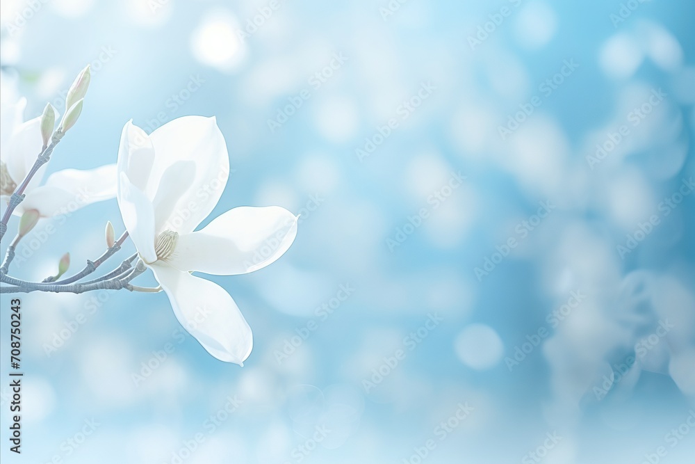 Aufkleber white magnolia blossom on isolated magical bokeh background with copy space for text placement