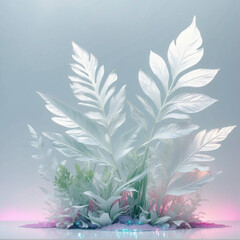 Illustration, postcard: holographic backgrounds with plants.