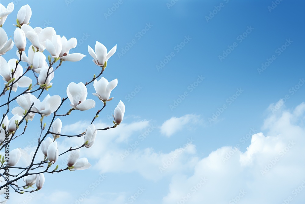 Aufkleber white magnolia blossom on isolated magical bokeh background with copy space for text placement
