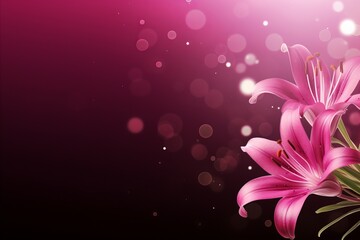 Beautiful pink lily blossom on isolated magical bokeh background with copy space for text placement