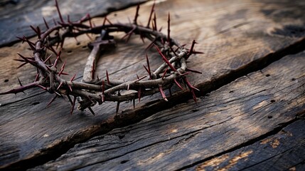 Fototapeta na wymiar wooden cross and crown of thorns