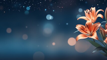 Orange lily on right side with isolated bokeh background and copy space for text placement - Powered by Adobe