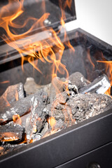 fire and embers for the barbecue, preparing to be ready to put on the grill