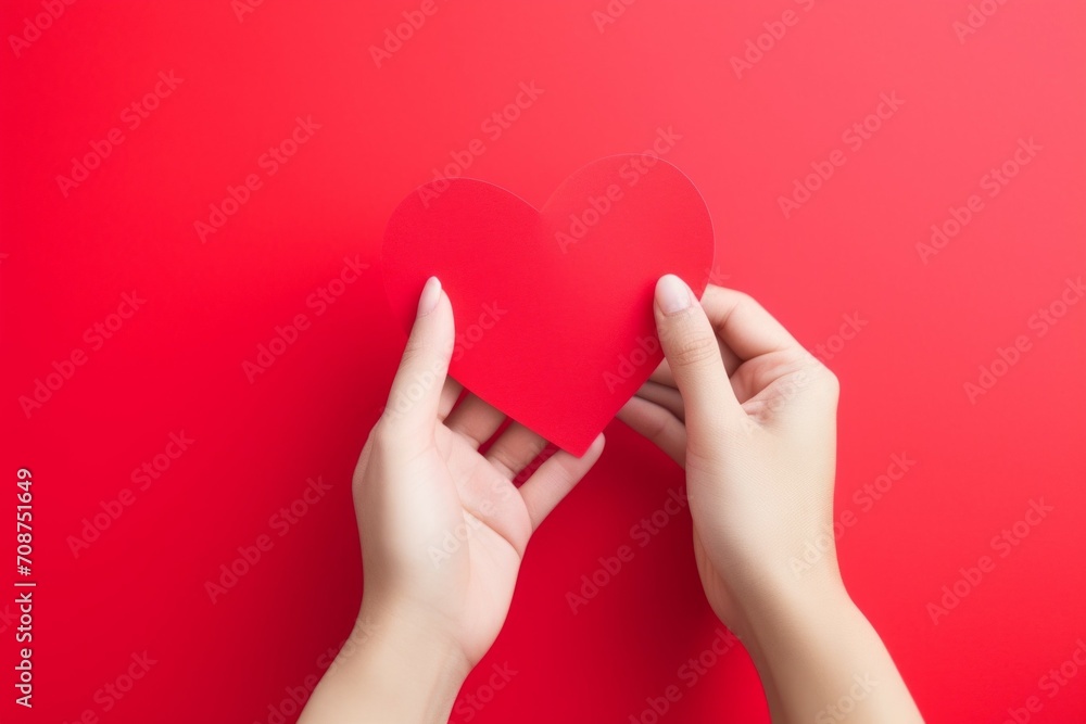 Poster heart in hands. background with selective focus and copy space
