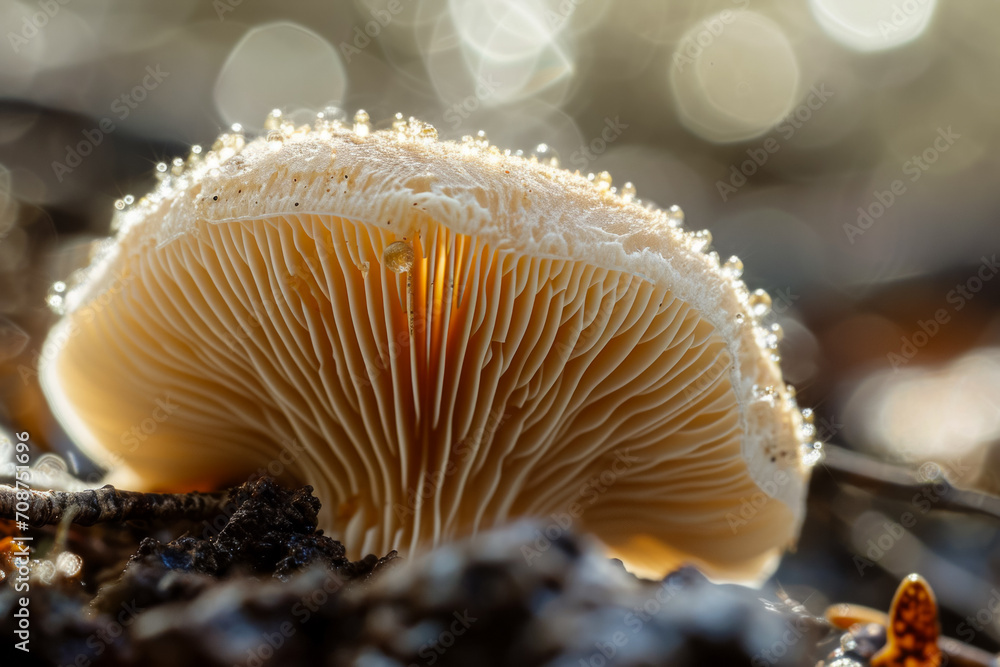 Poster mushrooms macro close-up. background with selective focus and copy space