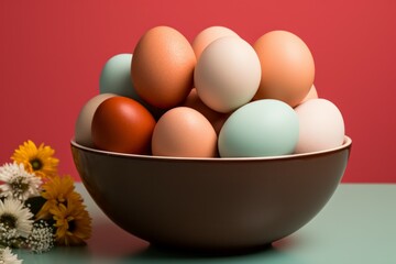 Eggs in trendy colors. Background with selective focus and copy space