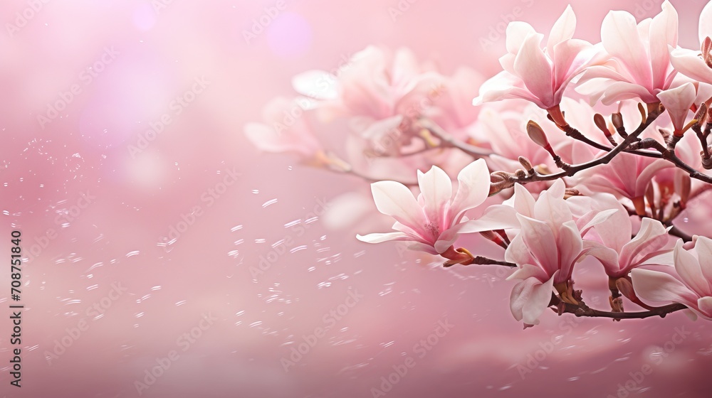 Aufkleber pink magnolia blossom on captivating bokeh background with ample text space for placement