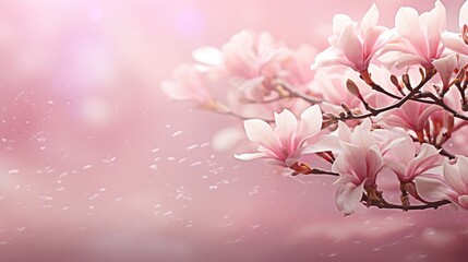 Pink magnolia blossom on captivating bokeh background with ample text space for placement