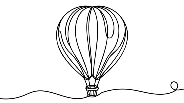 Hot air balloon in One continuous line drawing. Travel flying on aerostat in sky logo.