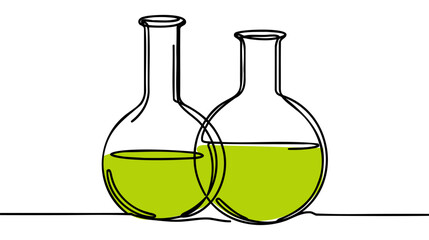 Two neck round bottom flask one line continuous drawing. Laboratory glass equipment continuous one line illustration.