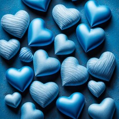 Obraz premium Blue silk hearts on a Blue color background