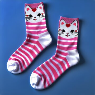 pair of pink kitten socks