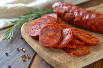 Slices of spanish cured chorizo