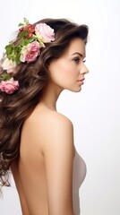 Naklejka premium Young beautiful woman with flowers in her hair