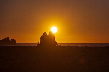Sunset at Piha, West Auckland, Auckland region of New Zealand. January 12, 2024 - 18