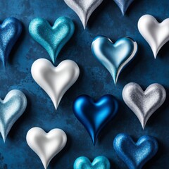 Obraz premium Blue and white silk hearts on a Blue color background