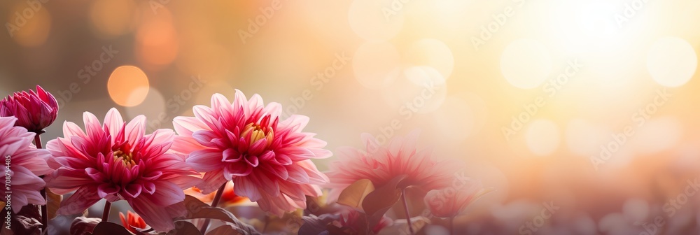 Aufkleber red chrysanthemum on isolated magical bokeh background with spacious text placement on the left