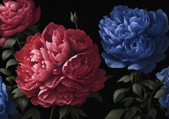 Blue and Red Peony Roses
