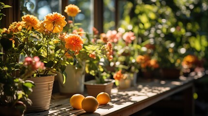 Fototapeta na wymiar Still life with flowers and lemons