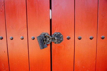 Korean old wooden door with lock