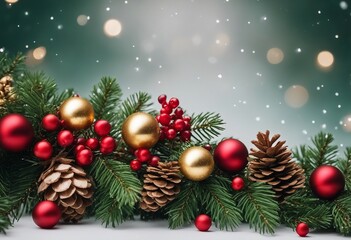 Fototapeta na wymiar Festive Christmas border isolated on white background Fir green branches are decorated with gold sta