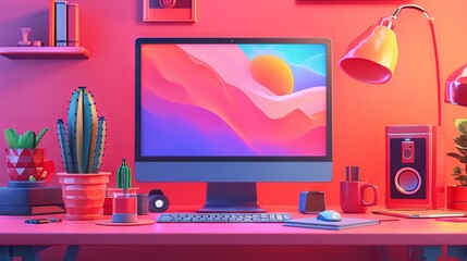 Computer display with vector design program. 3D Web Vector Illustrations" ai generated "