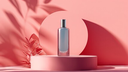 Minimal background for branding and product presentation. Cosmetic bottle on subtle circular geometric pattern. 3d rendering illustration. Clipping path of each element included " ai generated "