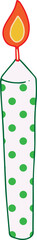 Green and white polka dots birthday candle flat icon cartoon PNG