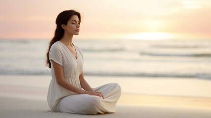 Fototapeta na wymiar Serene Meditation at Beach Sunset