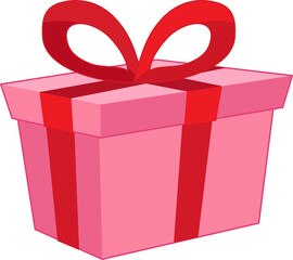 Pink gift box and red ribbon side view flat icon cartoon PNG